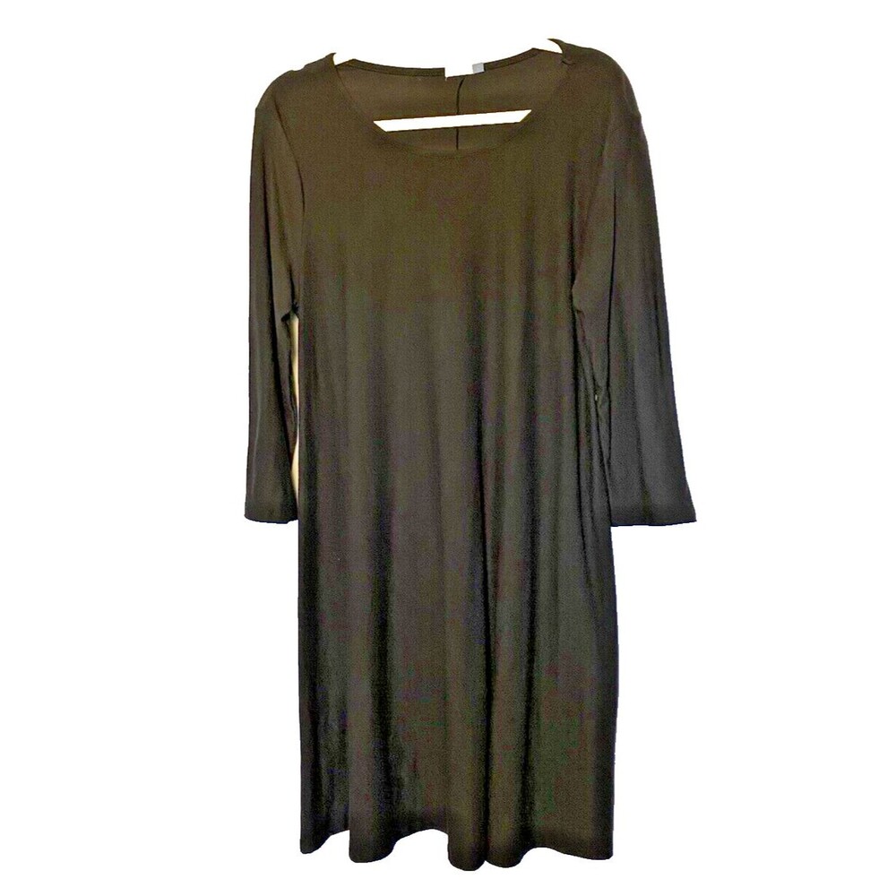 Yarn & Sea Women's Dress Size Large Black Midi Stretch 3/4 Sleeve